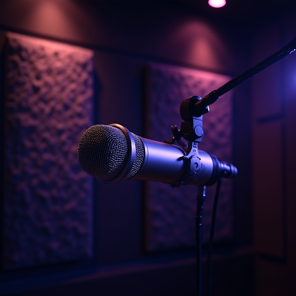 Профессиональный микрофон в студии звукозаписи